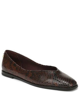 �t�����R�T���g ���f�B�[�X �V���[�Y �p���v�X �v�����g ���U�[ Franco Sarto Tesia Snake Print Leather High Vamp Square Toe Flats Brown �u���E��