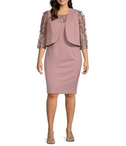 ���{ ���f�B�[�X �g�b�v�X �����s�[�X �N���[�v���X�T�C�Y �W���P�b�g Le Bos Plusize Illusion Sleeve Stretch Crepe Jacket Dress Dusty Mauve
