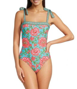 �G�[���u�Y�G�[ ���f�B�[�X �g�b�v�X �����s�[�X �v�����g A Loves A Rio Garden Border Print Reversible Bandeau Tie Shoulder One Piece Swimsuit Multi �}���`�J���[