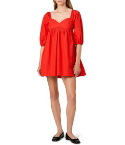 �t�����`�R�l�N�V���� ���f�B�[�X �g�b�v�X �����s�[�X �~�j �R�b�g�� French Connection Cambria Cotton Sweetheart Neck Puff Sleeve Mini Dress Candied Apple