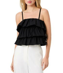 �t�����`�R�l�N�V���� ���f�B�[�X �g�b�v�X �V���c �t���� �m�[�X���[�u �R�b�g�� French Connection Aimee Cotton Square Neck Sleeveless Layered Ruffle Top Black �u���b�N