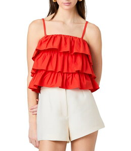 �t�����`�R�l�N�V���� ���f�B�[�X �g�b�v�X �V���c �t���� �m�[�X���[�u �R�b�g�� French Connection Aimee Cotton Square Neck Sleeveless Layered Ruffle Top Candied Apple