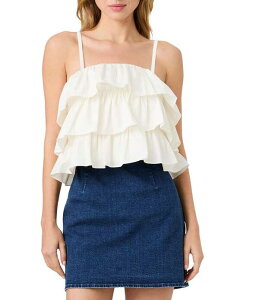 �t�����`�R�l�N�V���� ���f�B�[�X �g�b�v�X �V���c �t���� �m�[�X���[�u �R�b�g�� French Connection Aimee Cotton Square Neck Sleeveless Layered Ruffle Toporcelain Cream �N���[��