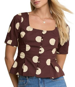 �m�[�o�f�B�[�Y �`���C���h ���f�B�[�X �g�b�v�X �V���c Nobody's Child Minerva Dotted Square Neck Short Sleeve Top Brown �u���E��