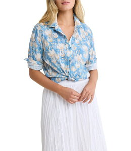 �j�b�N�A���h�]�[ ���f�B�[�X �g�b�v�X �V���c �t�����[�� �t�����[ nz by NIC + ZOE Shadow Floral Point Collar Long Sleeve Button Front Shirt Blue Multi �u���[