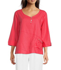 �A�� �}�C���X ���f�B�[�X �g�b�v�X �V���c ���l�� Ali Miles Linen-Blend Round Neck 3/4 Sleeve Top Watermelon