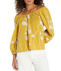 �����@�v�[�� ���T���[���X ���f�B�[�X �g�b�v�X �V���c Liverpoolos Angeles Woven Scoop Neck 3/4 Sleeve Top Yellow/Cream �N���[��