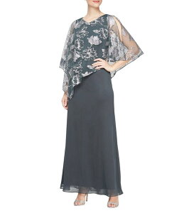 �C�O�i�C�g ���f�B�[�X �g�b�v�X �����s�[�X V�l�b�N �v�` ���b�V�� �L���b�v Ignitevenings Petite Size 3/4 Sleeve V-Neck Mesh Caplet Gown Smoke/Silver �X���[�N