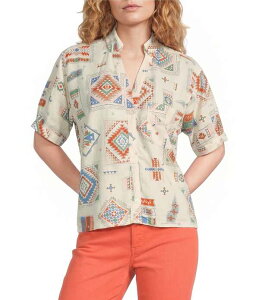 �y���h���g�� ���f�B�[�X �g�b�v�X �V���c �v�����g Pendleton Harlow Printed Spread Collar Short Sleeve Shirt Ivory Multi �A�C�{���[