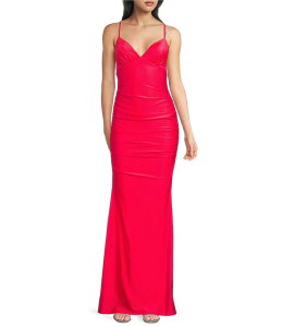 �~�b�h�i�C�g �h�[�� ���f�B�[�X �g�b�v�X �����s�[�X �T�e�� ���[�X Midnight Doll Satin Rhinestone Strap Detailace-Up Back Long Dress Red/Coral ���b�h