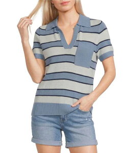 �t���b�O �A���h �A���Z�� ���f�B�[�X �g�b�v�X �V���c V�l�b�N �Z�[�^�[ Flag and Anthemaben Short Sleeve V-Neck Striple Polo Sweater Navy/White combo �z���C�g