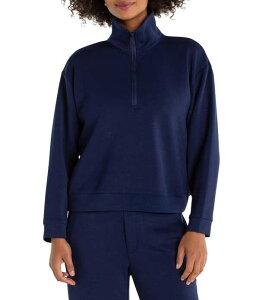 �����@�v�[�� ���T���[���X ���f�B�[�X �g�b�v�X T�V���c ���b�N�l�b�N �j�b�g Liverpoolos Angeles Coordinating Cloud Knit Mock Neck Half Zipper Long Sleeve Top Navy �l�C�r�[