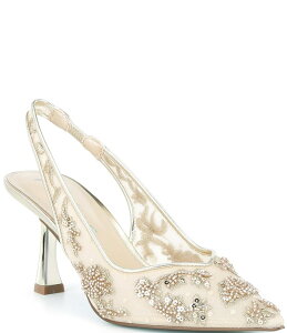 �x�b�c�B�W�����\�� ���f�B�[�X �V���[�Y �p���v�X ���b�V�� Blue by Betsey Johnsonikki Mesh Flower Beaded Slingback Pumps Light Gold �S�[���h