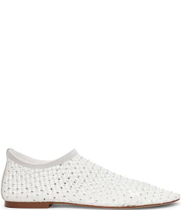 �X�e�B�[�u �}�f�� ���f�B�[�X �V���[�Y �p���v�X ���b�V�� Steve Madden Mino Mesh Rhinestone Flats White �z���C�g