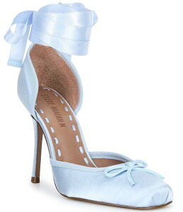 �X�e�B�[�u �}�f�� ���f�B�[�X �V���[�Y �q�[�� �T�e�� ���[�X Steve Madden Larina Satin Ballet Square Toe Stiletto Lace Up Dress Pumps Blue �u���[