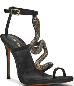 �X�e�B�[�u �}�f�� ���f�B�[�X �V���[�Y �T���_�� ���b�v�����s�[�X �A���N�� Steve Madden Python Snake Hardware Strappy Ankle Wrap Dressandals Black �u���b�N