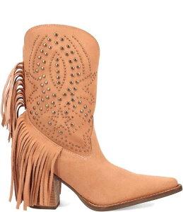 �f�B���S ���f�B�[�X �V���[�Y �u�[�c�E���C���u�[�c �X�G�[�h �t�����W Dingo Star Power Studded Suede Fringe Mid Calf Western Boots Peach �s�[�`
