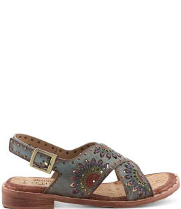 �����e�B�X�e ���f�B�[�X �V���[�Y �p���v�X �T���_�� ���U�[ L'ARTISTE Crossroads Hand-Painted Laser Cut Leather Sandals Grey Multi �O���[