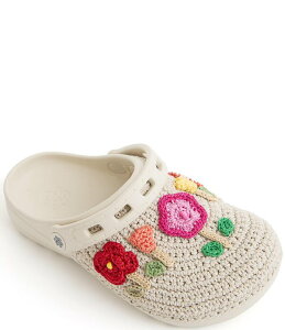 �U�T�b�N ���f�B�[�X �V���[�Y �p���v�X The Sak Crochet Flower AppliqueVA Clogs Flower Ecru �G�N����
