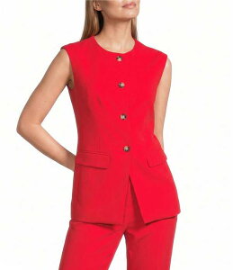 �A���N���C�� ���f�B�[�X �A�E�^�[ �x�X�g Anne Klein Four Button Vest With Flapockets Begonia Red ���b�h