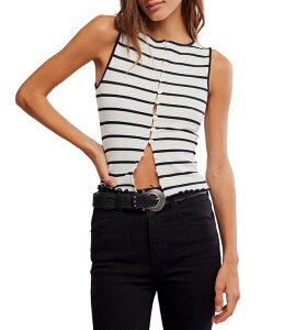 �t���[�s�[�v�� ���f�B�[�X �g�b�v�X �V���c ���u �x�X�g �m�[�X���[�u �j�b�g Free People Tilly Striped Ribbed Knit Scoop Neck Sleeveless Vestop Black/White Combo �z���C�g