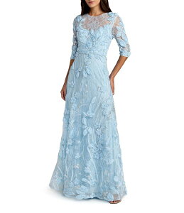 �}�b�N�_�K�� ���f�B�[�X �g�b�v�X �����s�[�X A ���C�� �h�J Mac Duggal Illusioneck Embroidered A Line Gown Periwinkle