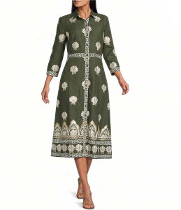 �W���[�h�R�[�i���[ ���f�B�[�X �g�b�v�X �����s�[�X �v�����g �~�f�B �R�b�g�� Jude Connally Minna Cotton Voile Gilded Shell Print Point Collar 3/4 Sleeve Midi Dress Gilded Shelloden