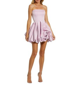 �}�b�N�_�K�� ���f�B�[�X �g�b�v�X �����s�[�X �~�j �T�e�� �X�g���b�v���X Mac Duggal Strapless Rose Bubble Hem Satin Mini Dress Lilac ���C���b�N