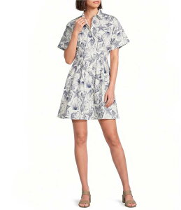 �A���b�N�X�}���[ ���f�B�[�X �g�b�v�X �����s�[�X �v�����g Alex Marie Sophia Shell Print Collar Short Sleeve Printed Poplin Dresshell Print