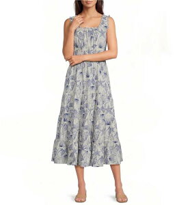 �A���b�N�X�}���[ ���f�B�[�X �g�b�v�X �����s�[�X �v�����g �m�[�X���[�u Alex Marie Bently Shell Print Square Neck Sleeveless Printed Poplin Dresshell Print