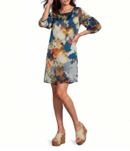 �u���C�� �E�H�[�J�[ ���f�B�[�X �g�b�v�X �����s�[�X �v�����g Bryn Walker Woven Lantern Fiori Print Round Neck 3/4 Sleeve Lantern Shift Dress Fiori