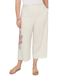 �y���������z ���r�[�A�[���f�B�[ ���f�B�[�X �J�W���A���p���c �{�g���X Plus Size Sand-Washed Linen Floral Placement Print Wide Leg Pull-On Coordinating Cropped Pants Natural Multi