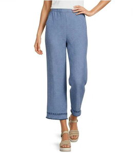 �A�� �}�C���X ���f�B�[�X �{�g���X �J�W���A���p���c �X�g���[�g �v�` �h�J Ali Miles Petite Size Coordinating Embroidered Frayed Hem Pull-On Straight Leg Pants Medium Denim �f�j��