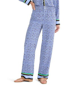 �j�b�N�A���h�]�[ ���f�B�[�X �{�g���X �J�W���A���p���c ���C�h���b�O NIC + ZOE Lenox Mosaic Trimmed Wide Leg Relaxed Pants Blue Multi �u���[