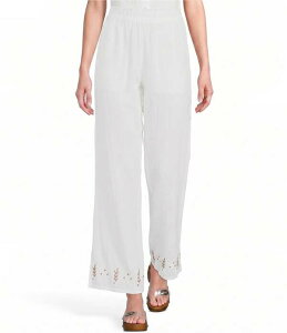 �G���� ���f�B�[�X �{�g���X �J�W���A���p���c �X�g���[�g �h�J Elan Woven Embroidered Straight Leg Pull-On Coordinating Pants White �z���C�g