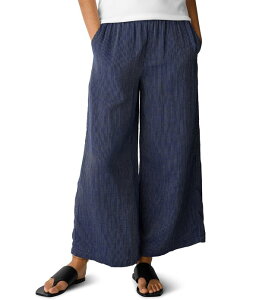 �G�C���[���t�B�b�V���[ ���f�B�[�X �{�g���X �J�W���A���p���c �R�b�g�� Eileen Fisher Striped Organicotton Gauze Wide-Leg Pull-On Pants Deep Dive �X�g���C�v