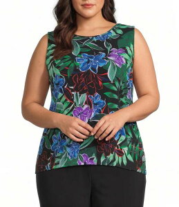 �C���x�X�g�����c ���f�B�[�X �g�b�v�X �V���c �v���X�T�C�Y �m�[�X���[�u Investments Plusize Soft Separates Tropic Garden Reversible Crew to Scoop Neck Sleeveless Top Tropic Garden