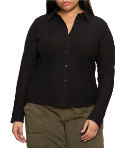 �T���N�`���A���[ ���f�B�[�X �g�b�v�X T�V���c �v���X�T�C�Y �j�b�g Sanctuary Plusize Dreamer Collared Neck Long Sleeve Textured Bubble Knit Shirt Black �u���b�N