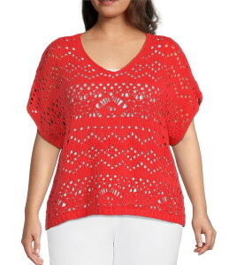 �A�� �}�C���X ���f�B�[�X �g�b�v�X T�V���c V�l�b�N �v���X�T�C�Y �j�b�g Ali Miles Plusize Knit Crochet V-Neck Short Dolman Sleeve Top Coral �R�[����