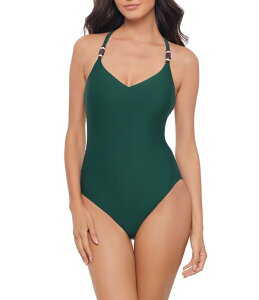 �}�W�b�N�X�[�c ���f�B�[�X �g�b�v�X �����s�[�X V�l�b�N Magicsuit Solids Milli V-Neck Racerback Soft Cup Shirred One Piece Swimsuit Racingreen �O���[��