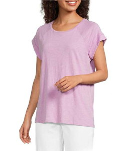 �G�C���[���t�B�b�V���[ ���f�B�[�X �g�b�v�X T�V���c �R�b�g�� �L���b�v �W���[�W�[ Eileen Fisher Organicotton Slub Jersey Round Neck Raglan Cap Sleeve Top Bright Aster