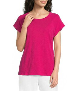 �G�C���[���t�B�b�V���[ ���f�B�[�X �g�b�v�X T�V���c �R�b�g�� �L���b�v �W���[�W�[ Eileen Fisher Organicotton Slub Jersey Round Neck Raglan Cap Sleeve Top Fuchsia �t���[�V��
