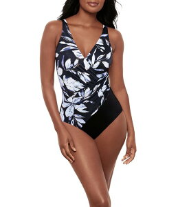 �~���N���X�[�c ���f�B�[�X �g�b�v�X �����s�[�X V�l�b�N Miraclesuit Fiore Di Luna Oceanus Underwire V-Neck Surplice One Piece Swimsuit Black/White �z���C�g