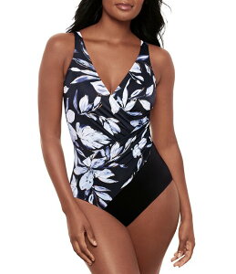 �~���N���X�[�c ���f�B�[�X �g�b�v�X �����s�[�X V�l�b�N Miraclesuit Fiore Di Luna Oceanus Underwire V-Neck Surplice One Piece Swimsuit Black/White �z���C�g