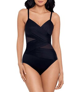 �~���N���X�[�c ���f�B�[�X �g�b�v�X �����s�[�X V�l�b�N ���b�V�� Miraclesuit Network Mystique Mesh V-Neck Underwire Molded Cupsurplice One Piece Swimsuit Black �u���b�N