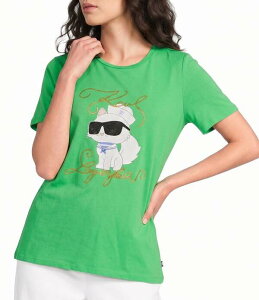 �J�[�� ���K�[�t�F���h ���f�B�[�X �g�b�v�X T�V���c �N���[�l�b�N �j�b�g ���S KARLAGERFELD PARIS Knit Sailor Crew Neck Short Sleeve Sailor Choupette Logo Tee Garden Green �O���[��