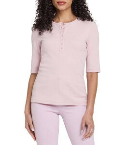 �G�k���C�f�B�[�W�F�C ���f�B�[�X �g�b�v�X T�V���c �w�����[�l�b�N ���u �j�b�g NYDJ Ribbed Knit Henley Neck Short Sleeve Top Rock Flower