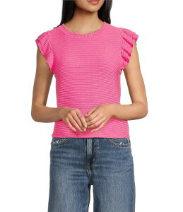 ���A���A ���f�B�[�X �g�b�v�X �V���c �N���[�l�b�N �t���� Moa Crewneck Ruffle Short Sleeve Top Candy