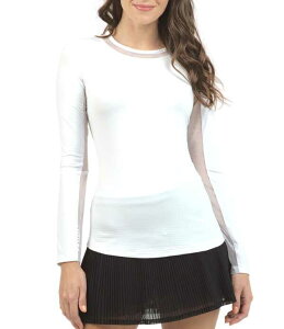 �A�C�r�[�N�[�� ���f�B�[�X �g�b�v�X T�V���c �N���[�l�b�N ���b�V�� IBKULong Sleeve Mesh Inlay Crew Neck Top White �z���C�g
