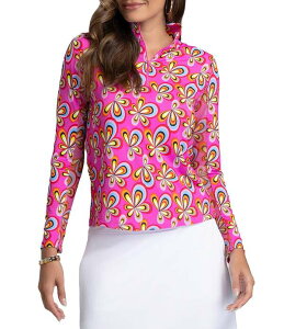�A�C�r�[�N�[�� ���f�B�[�X �g�b�v�X T�V���c ���b�N�l�b�N �v�����g �j�b�g IBKUL Arya Printed Mock Neck Long Sleeve Knitop Arya Hot Pink Multi �s���N